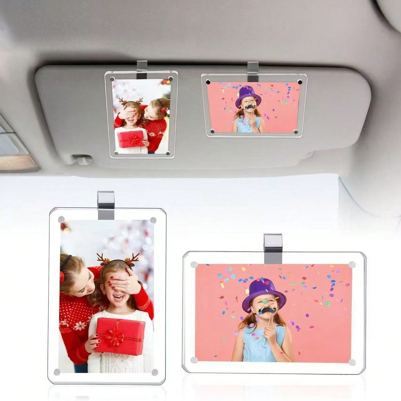 Car Sun Visor Photo Clip- New Universal Acrylic Magnetic Photo Clip Accessory, Refrigerator Magnet, Transparent Magnetic Instant Camera Photo Frame, Car Rearview Mirror Photo Clip, Personalized DIY C