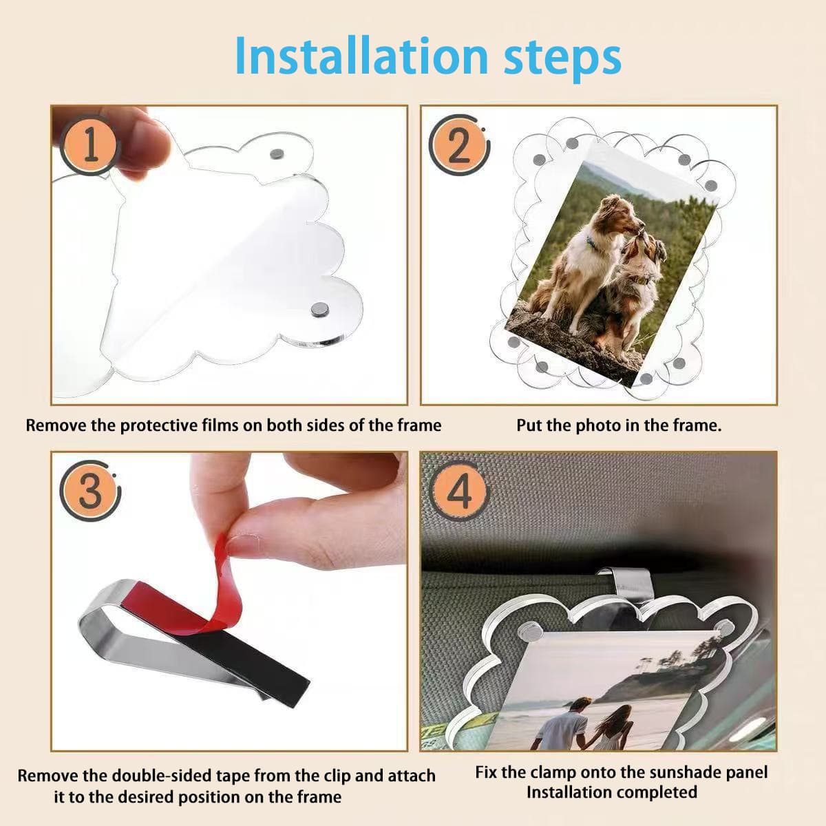 Car Sun Visor Photo Clip- New Universal Acrylic Magnetic Photo Clip Accessory, Refrigerator Magnet, Transparent Magnetic Instant Camera Photo Frame, Car Rearview Mirror Photo Clip, Personalized DIY C