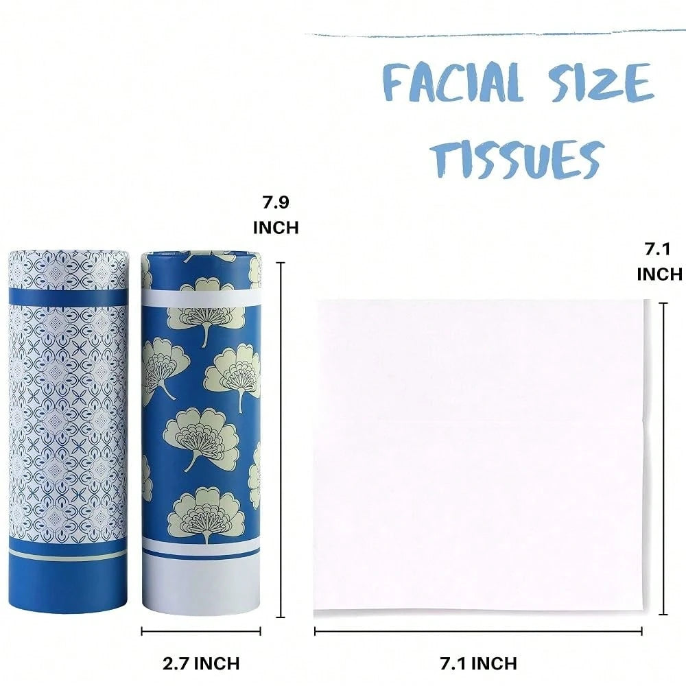 Car Tissues Holder With Facial Tissues- 4 PK- Travel Tissue Tubes Box Container Perfect Fit For Car Cup Holder Car Tissues Cylinder (Blue)