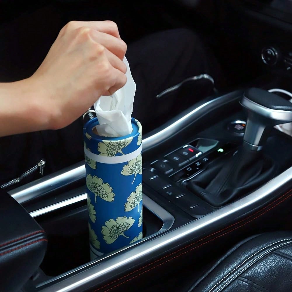 Car Tissues Holder With Facial Tissues- 4 PK- Travel Tissue Tubes Box Container Perfect Fit For Car Cup Holder Car Tissues Cylinder (Blue)