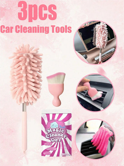 Car Wash Kit,3/4pcs Mini Extendable & Flexible Ultra-Fine Fiber Car Duster Brush- Car Vent Cleaning Gel And Interior Detail Soft Brush