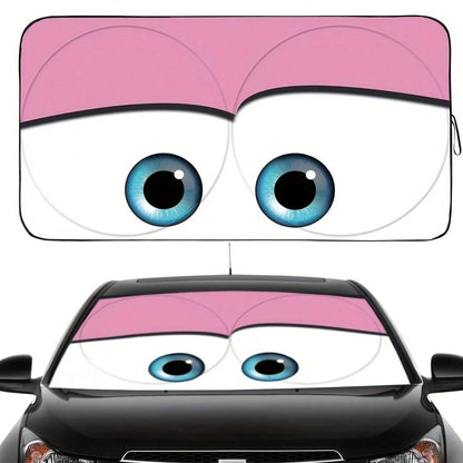 Car Windshield Sunshade, Fun Red Cartoon Eyes Car Sunshade, Blocks Heat And Keeps Car Interior Cool, Foldable Design For Easy Storage, Suitable For Outdoor Parking, Road Trips And Daily Use