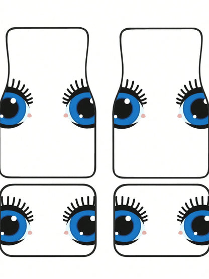 Cartoon Eyes With Lashes 4-Piece Custom Printed All-Weather Floor Mats- Universal Fit For Suv, Truck, Van| Easy Clean