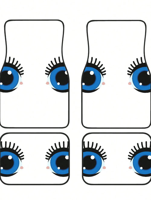 Cartoon Eyes With Lashes 4-Piece Custom Printed All-Weather Floor Mats- Universal Fit For Suv, Truck, Van| Easy Clean