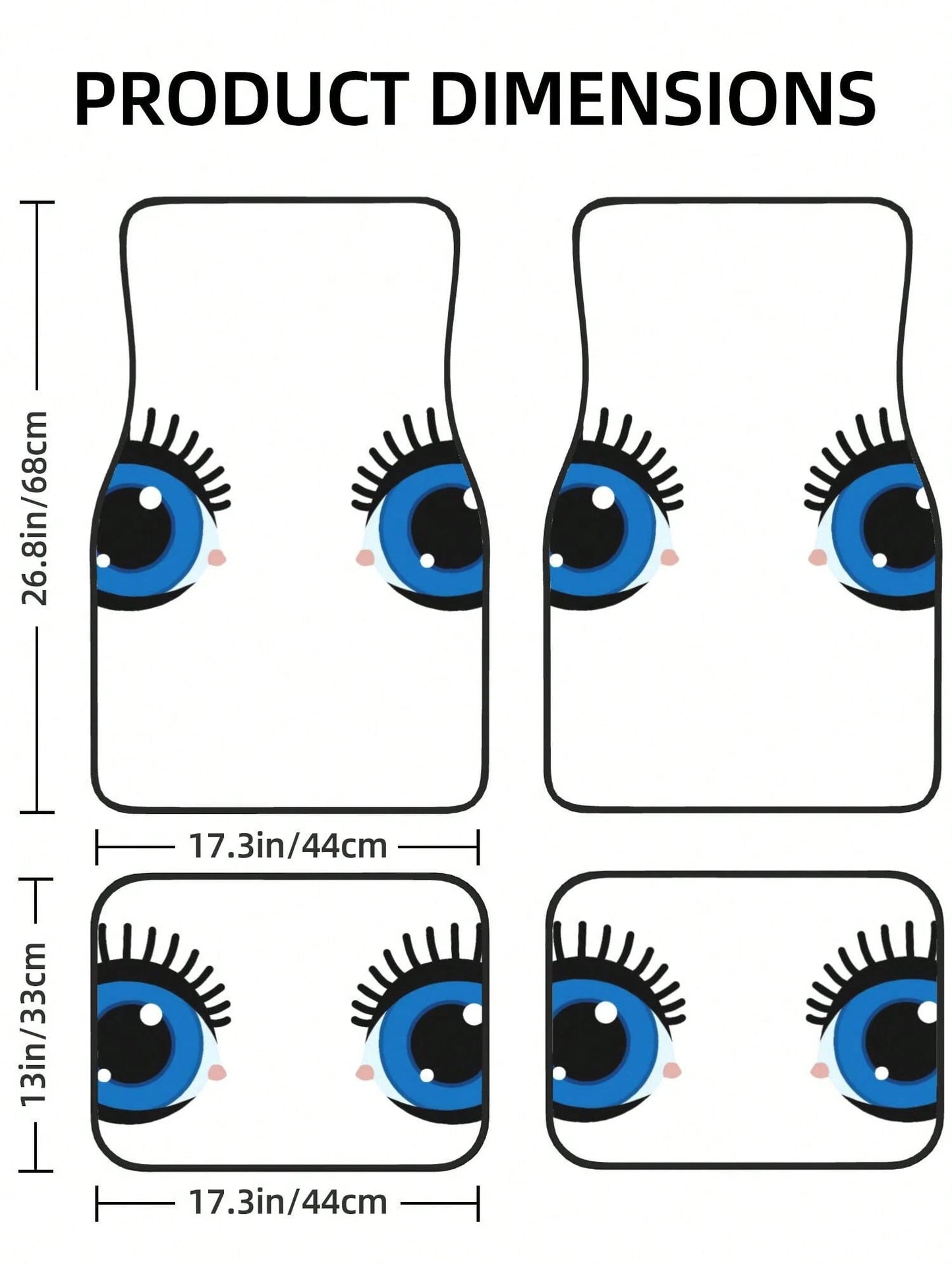 Cartoon Eyes With Lashes 4-Piece Custom Printed All-Weather Floor Mats- Universal Fit For Suv, Truck, Van| Easy Clean