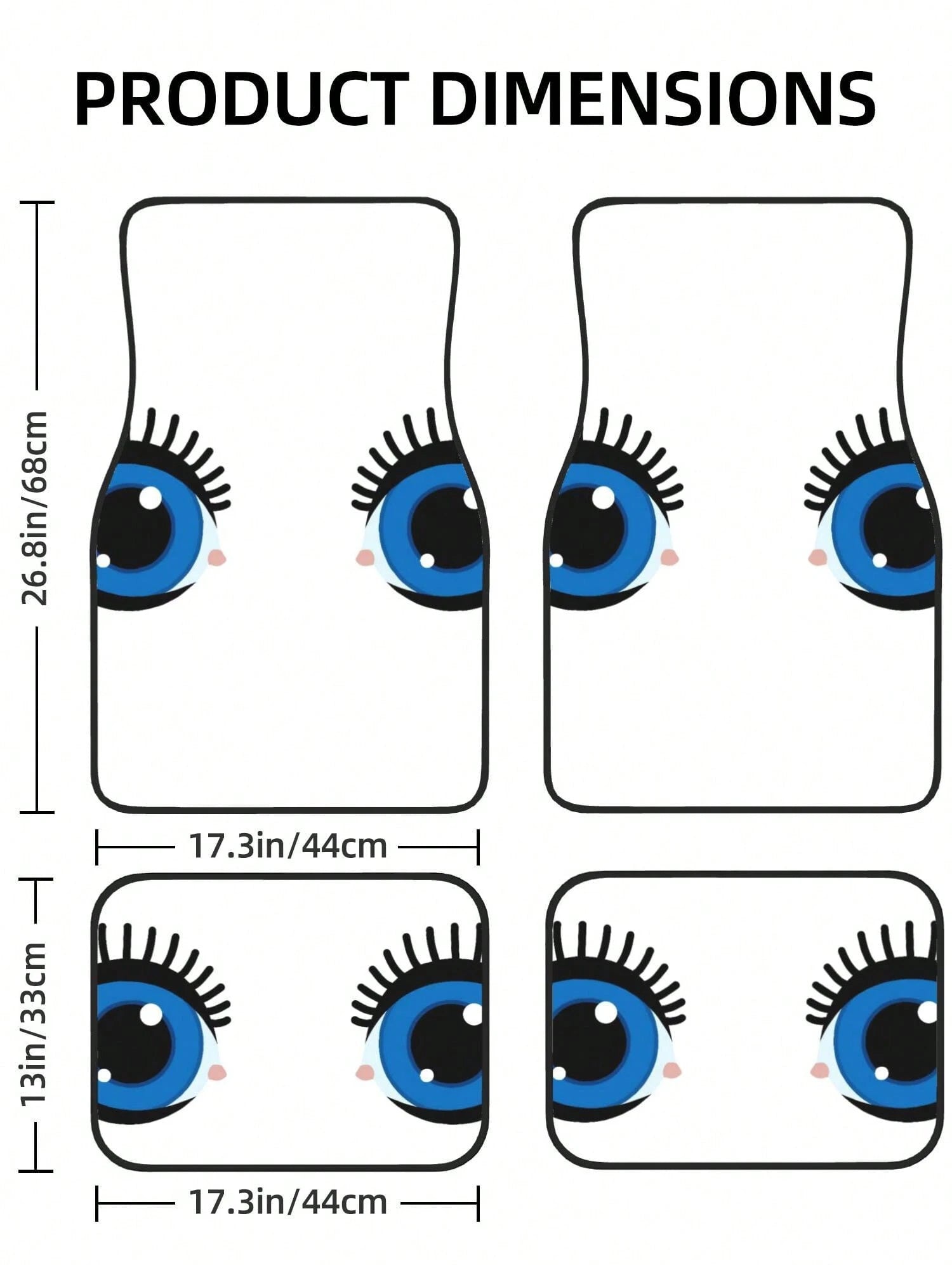 Cartoon Eyes With Lashes 4-Piece Custom Printed All-Weather Floor Mats- Universal Fit For Suv, Truck, Van| Easy Clean