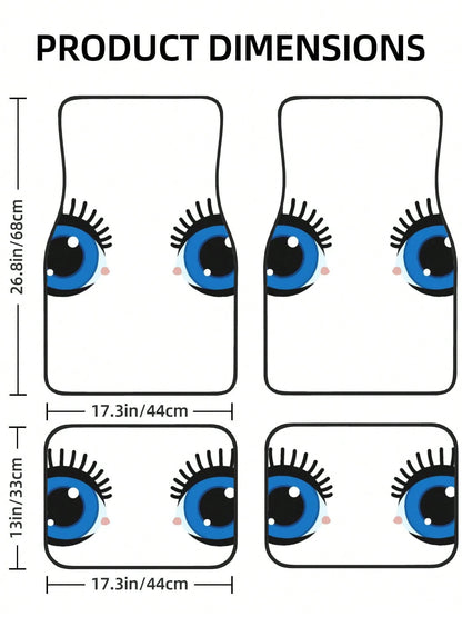 Cartoon Eyes With Lashes 4-Piece Custom Printed All-Weather Floor Mats- Universal Fit For Suv, Truck, Van| Easy Clean