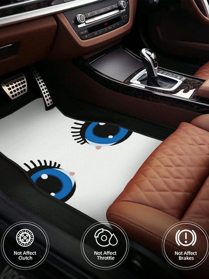 Cartoon Eyes With Lashes 4-Piece Custom Printed All-Weather Floor Mats- Universal Fit For Suv, Truck, Van| Easy Clean