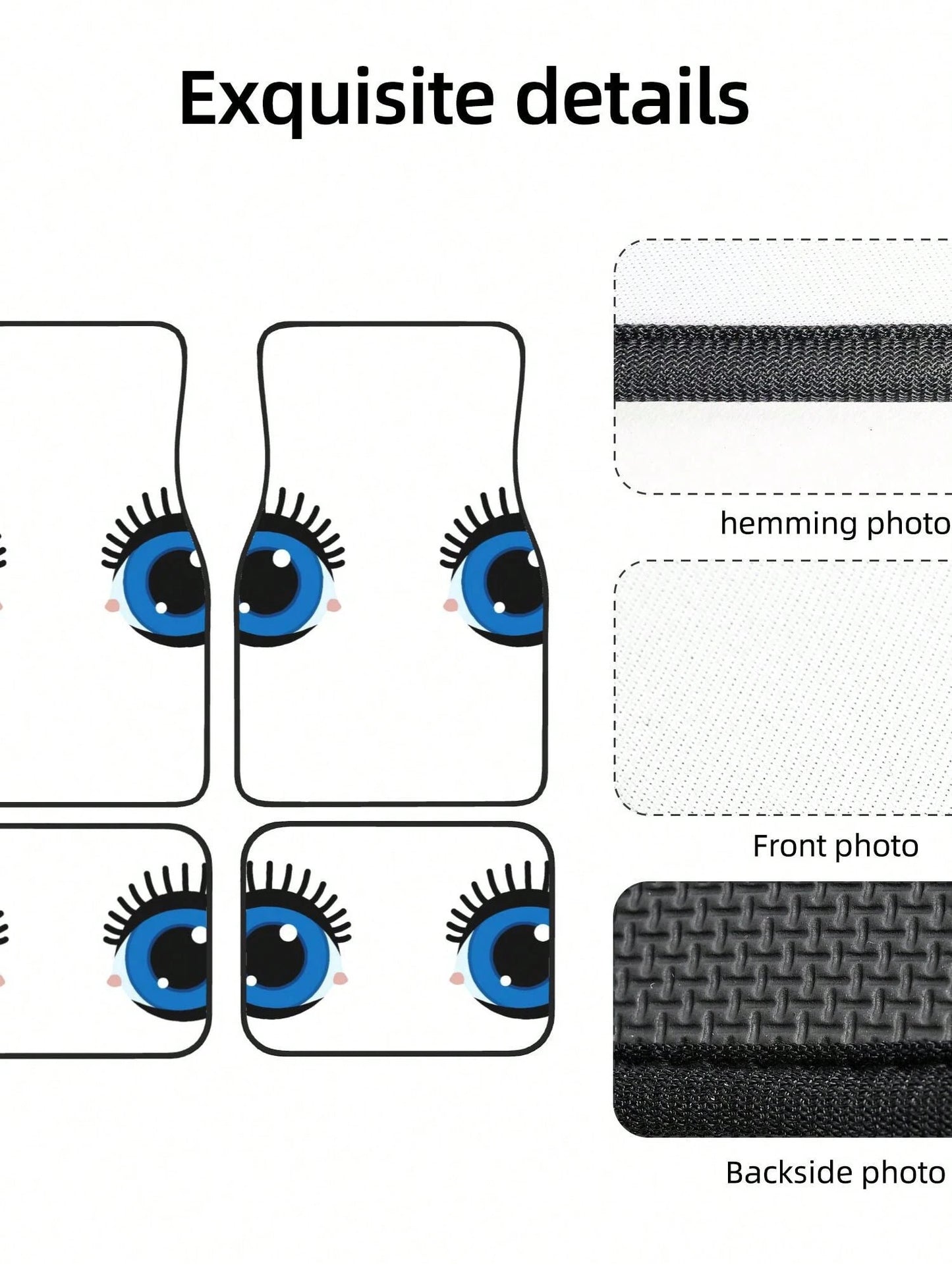 Cartoon Eyes With Lashes 4-Piece Custom Printed All-Weather Floor Mats- Universal Fit For Suv, Truck, Van| Easy Clean