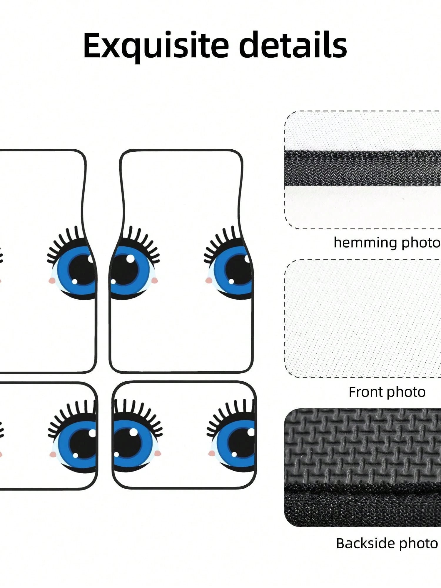 Cartoon Eyes With Lashes 4-Piece Custom Printed All-Weather Floor Mats- Universal Fit For Suv, Truck, Van| Easy Clean