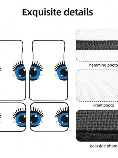 Cartoon Eyes With Lashes 4-Piece Custom Printed All-Weather Floor Mats- Universal Fit For Suv, Truck, Van| Easy Clean