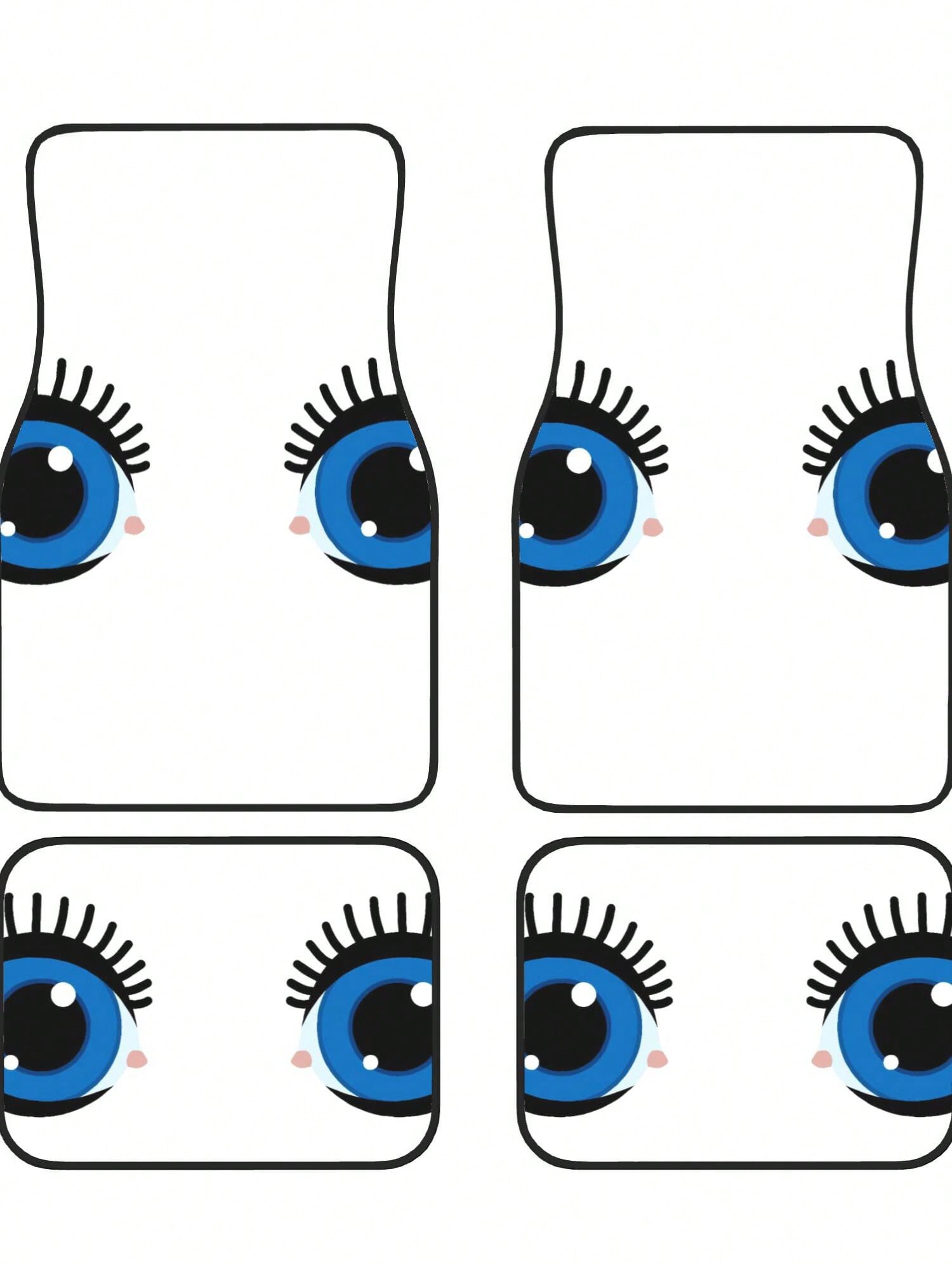 Cartoon Eyes With Lashes 4-Piece Custom Printed All-Weather Floor Mats- Universal Fit For Suv, Truck, Van| Easy Clean