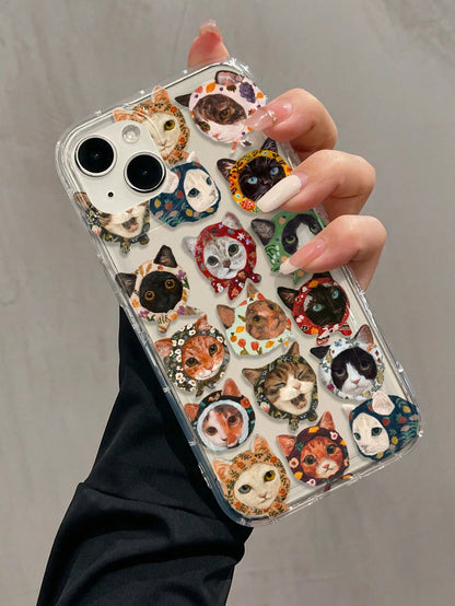 Cat Pattern TPU Shockproof 1pc Airbag Cat Pattern Full Coverage TPU Shockproof Phone Case Compatible With Apple 17, 16, 15, 14, 13, 12, 11 Pro Max, Series, International Version, Not The Domestic Vers