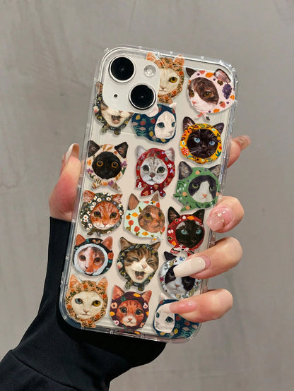 Cat Pattern TPU Shockproof 1pc Airbag Cat Pattern Full Coverage TPU Shockproof Phone Case Compatible With Apple 17, 16, 15, 14, 13, 12, 11 Pro Max, Series, International Version, Not The Domestic Vers