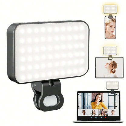 Clip-On Selfie Light For Phone & Laptop, Portable Rechargeable LED Fill Light With 3 Lighting Modes For Video Calls, Streaming, Makeup, Content Creation