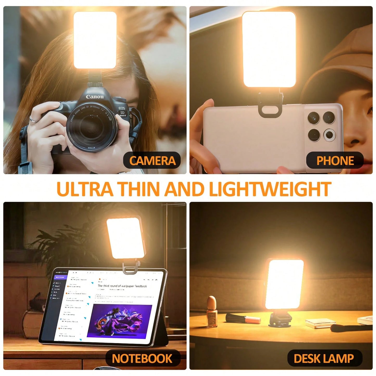 Clip-On Selfie Light For Phone & Laptop, Portable Rechargeable LED Fill Light With 3 Lighting Modes For Video Calls, Streaming, Makeup, Content Creation