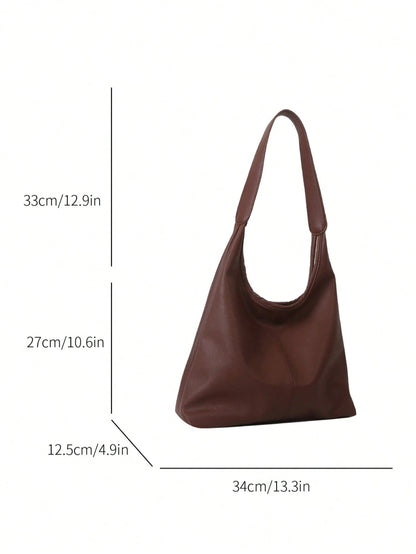 Coffee/Black Solid Color PU Large Capacity Magnetic Closure Casual Fashion Shoulder Tote Bag, Suitable For Daily Use By Girls