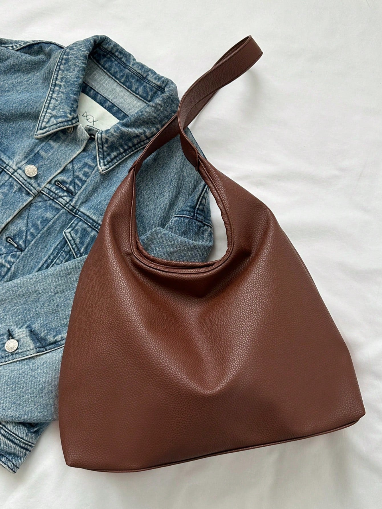 Coffee/Black Solid Color PU Large Capacity Magnetic Closure Casual Fashion Shoulder Tote Bag, Suitable For Daily Use By Girls