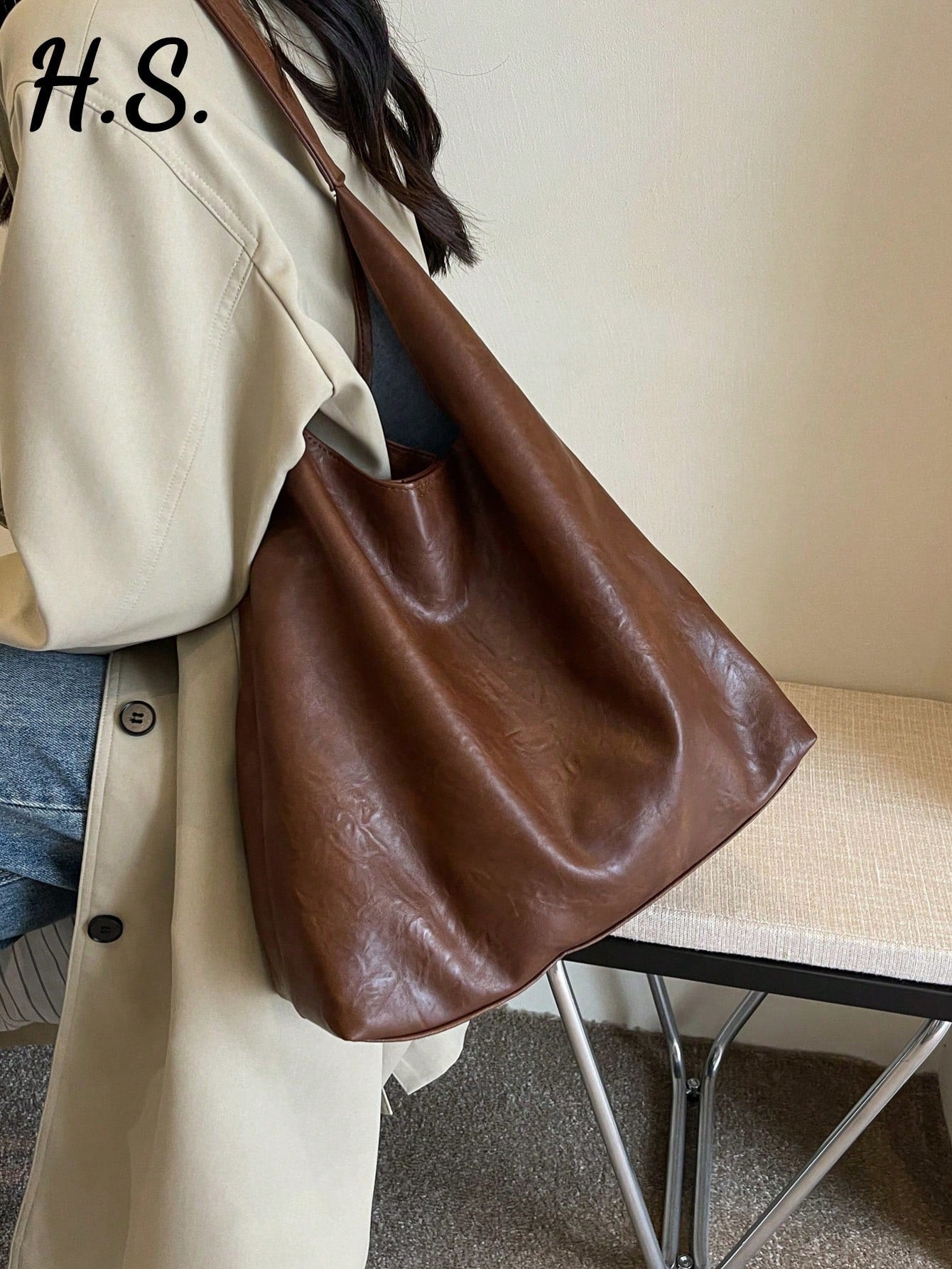 Coffee Brown Vintage Soft PU Tote Bag 2026 New Fashion Large Capacity Soft Bag Minimalist Solid Color Shoulder Bag With Inner Pouch Casual Versatile Women's Large Bag Suitable For Daily Use Commuting
