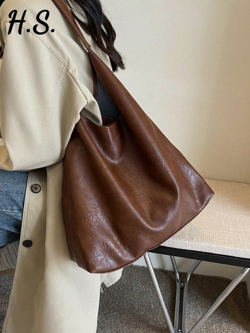 Coffee Brown Vintage Soft PU Tote Bag 2026 New Fashion Large Capacity Soft Bag Minimalist Solid Color Shoulder Bag With Inner Pouch Casual Versatile Women's Large Bag Suitable For Daily Use Commuting
