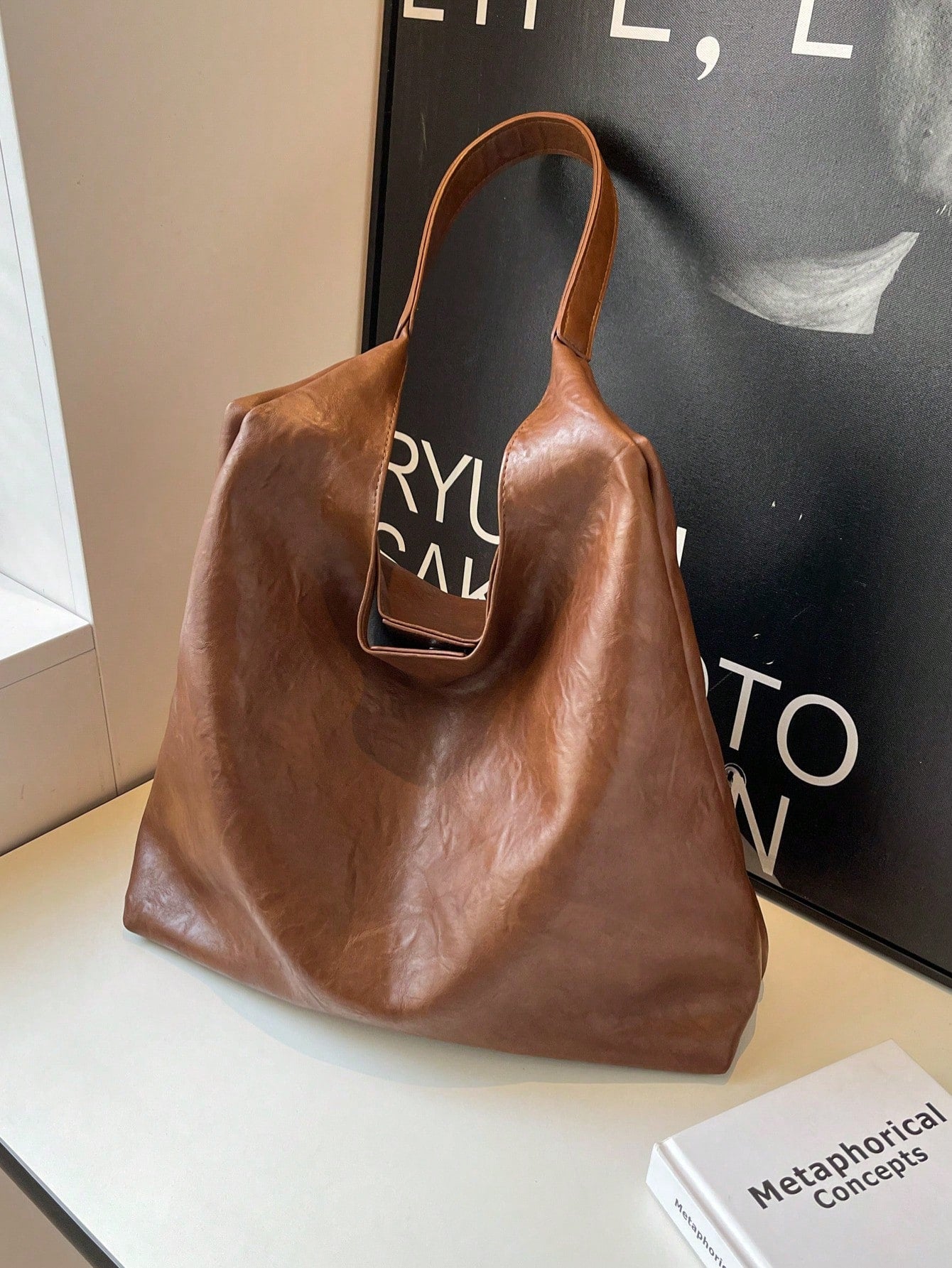 Coffee Brown Vintage Soft PU Tote Bag 2026 New Fashion Large Capacity Soft Bag Minimalist Solid Color Shoulder Bag With Inner Pouch Casual Versatile Women's Large Bag Suitable For Daily Use Commuting