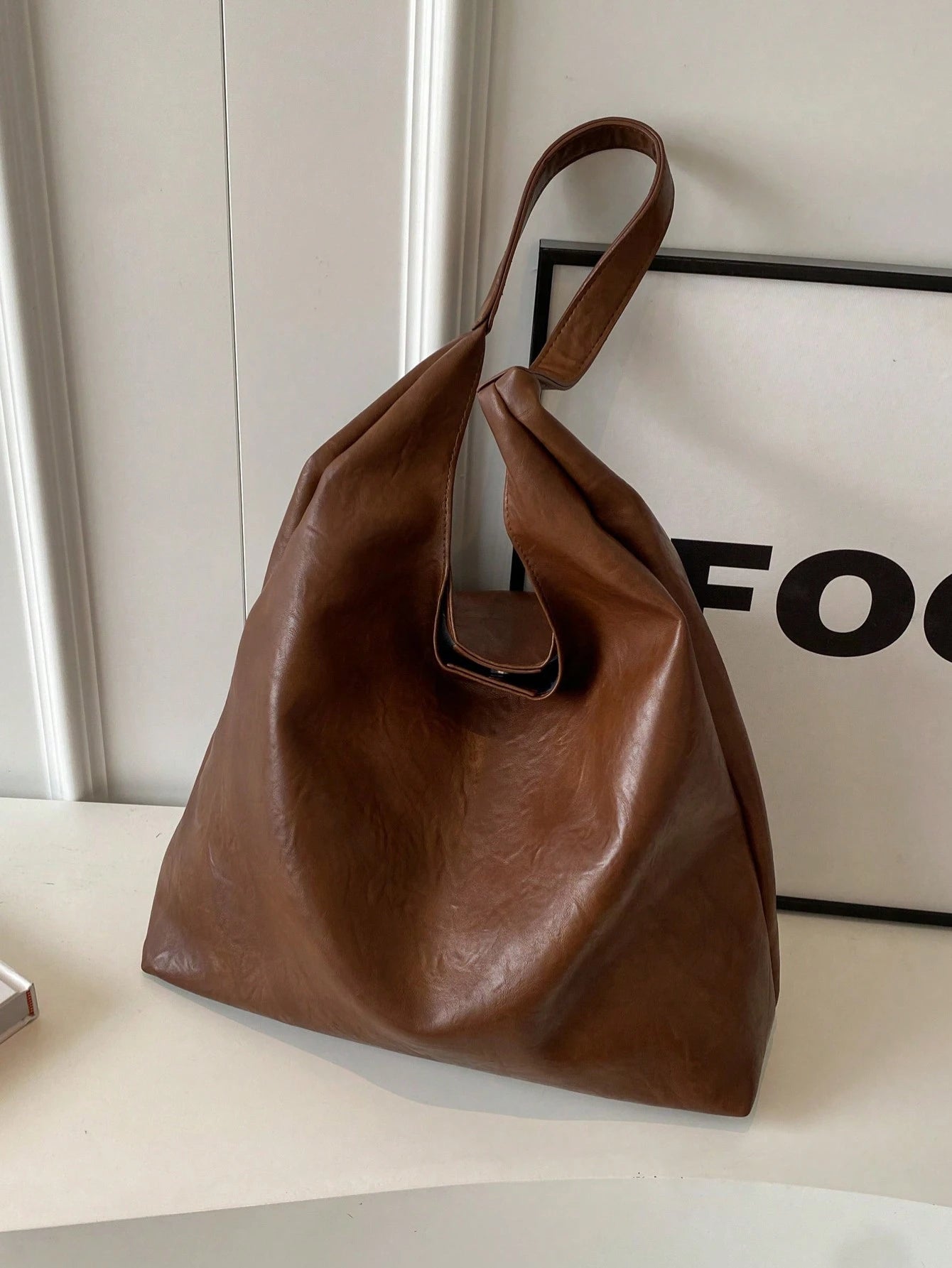 Coffee Brown Vintage Soft PU Tote Bag 2026 New Fashion Large Capacity Soft Bag Minimalist Solid Color Shoulder Bag With Inner Pouch Casual Versatile Women's Large Bag Suitable For Daily Use Commuting