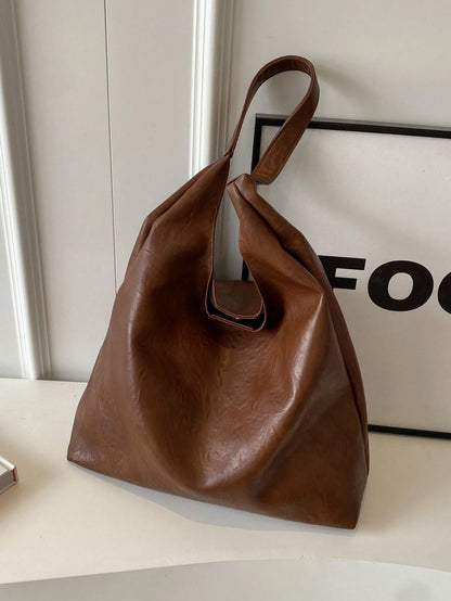 Coffee Brown Vintage Soft PU Tote Bag 2026 New Fashion Large Capacity Soft Bag Minimalist Solid Color Shoulder Bag With Inner Pouch Casual Versatile Women's Large Bag Suitable For Daily Use Commuting