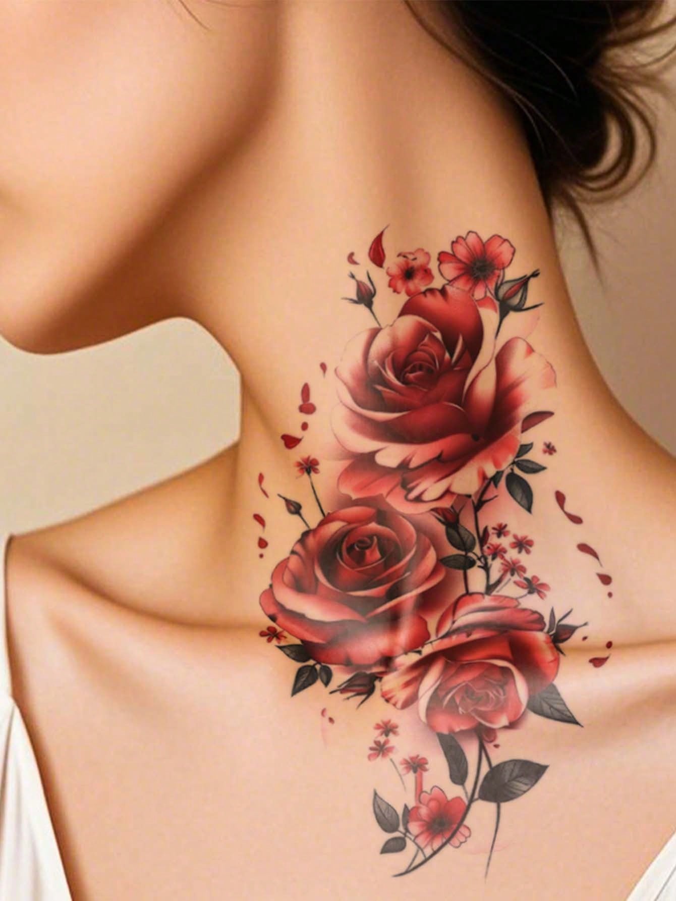 Colorful Butterfly Temporary Tattoo For Women, Vibrant Floral Rose Body Art Sticker, Romantic Nature Inspired Design, Waterproof Long Lasting Fake Tattoo, Aesthetic Arm Shoulder Thigh Tattoo Decals, C