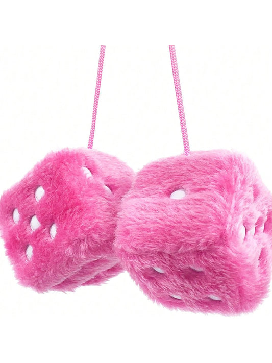 Couple Fuzzy Dice With Leather Dots Retro Car Mirror Hanging Accessories For Car Decoration
