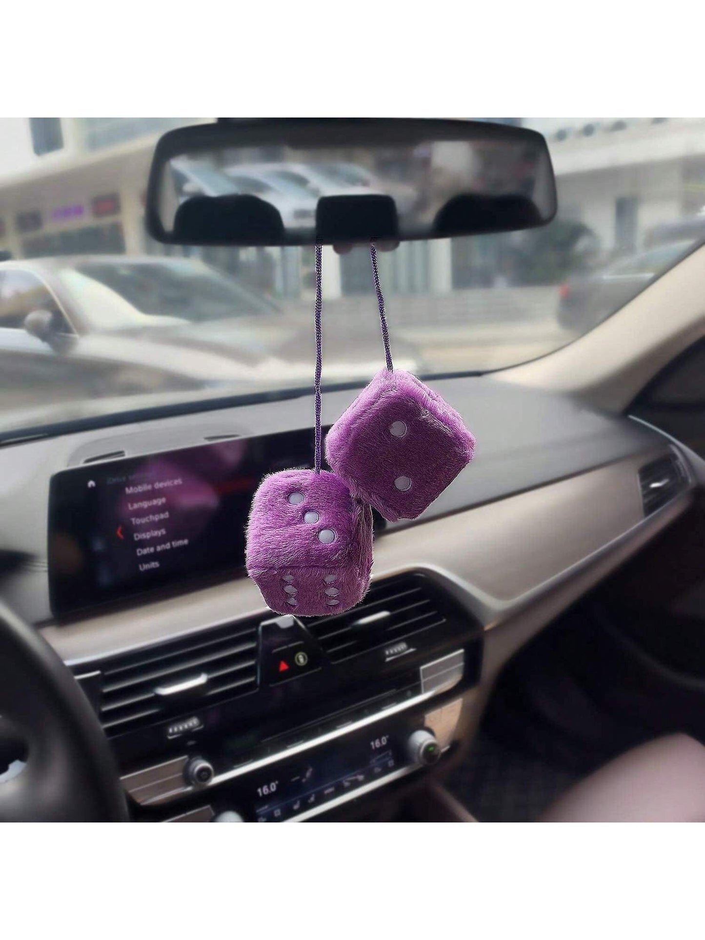 Couple Fuzzy Dice With Leather Dots Retro Car Mirror Hanging Accessories For Car Decoration