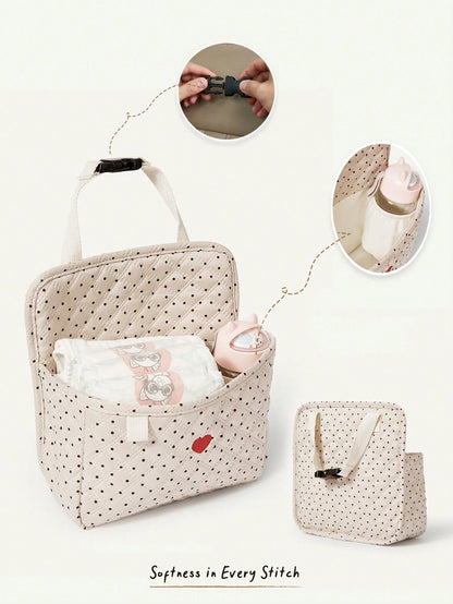 Cozy Pixies 1-Piece Stroller Accessories Polka Dot Love Pattern Storage Bag, Built-In Bottle Compartment, Diaper Storage Mother And Baby Bag, Suitable For Outdoor Convenient Travel Leisure Diaper Bag
