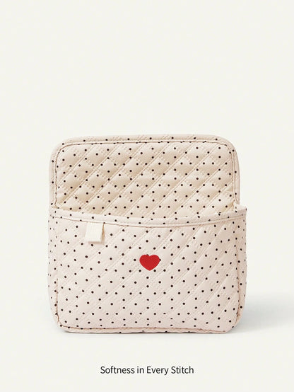 Cozy Pixies 1-Piece Stroller Accessories Polka Dot Love Pattern Storage Bag, Built-In Bottle Compartment, Diaper Storage Mother And Baby Bag, Suitable For Outdoor Convenient Travel Leisure Diaper Bag
