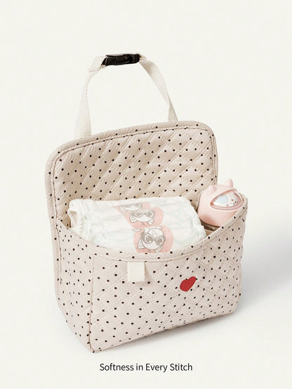 Cozy Pixies 1-Piece Stroller Accessories Polka Dot Love Pattern Storage Bag, Built-In Bottle Compartment, Diaper Storage Mother And Baby Bag, Suitable For Outdoor Convenient Travel Leisure Diaper Bag