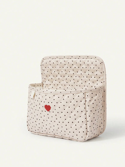 Cozy Pixies 1-Piece Stroller Accessories Polka Dot Love Pattern Storage Bag, Built-In Bottle Compartment, Diaper Storage Mother And Baby Bag, Suitable For Outdoor Convenient Travel Leisure Diaper Bag