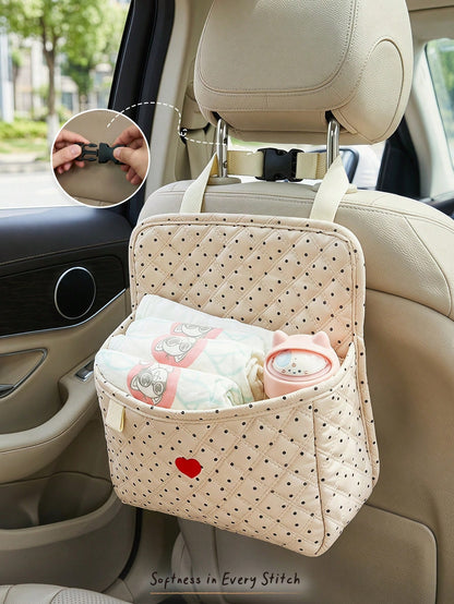 Cozy Pixies 1-Piece Stroller Accessories Polka Dot Love Pattern Storage Bag, Built-In Bottle Compartment, Diaper Storage Mother And Baby Bag, Suitable For Outdoor Convenient Travel Leisure Diaper Bag