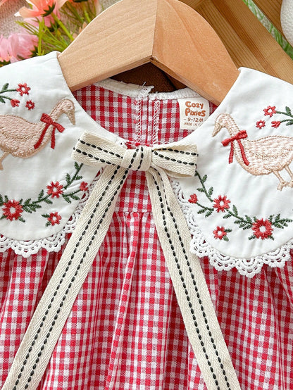Cozy Pixies Baby Girls' Colorblock Ruffled Collar Plaid Puff Sleeve Casual Cute Dress