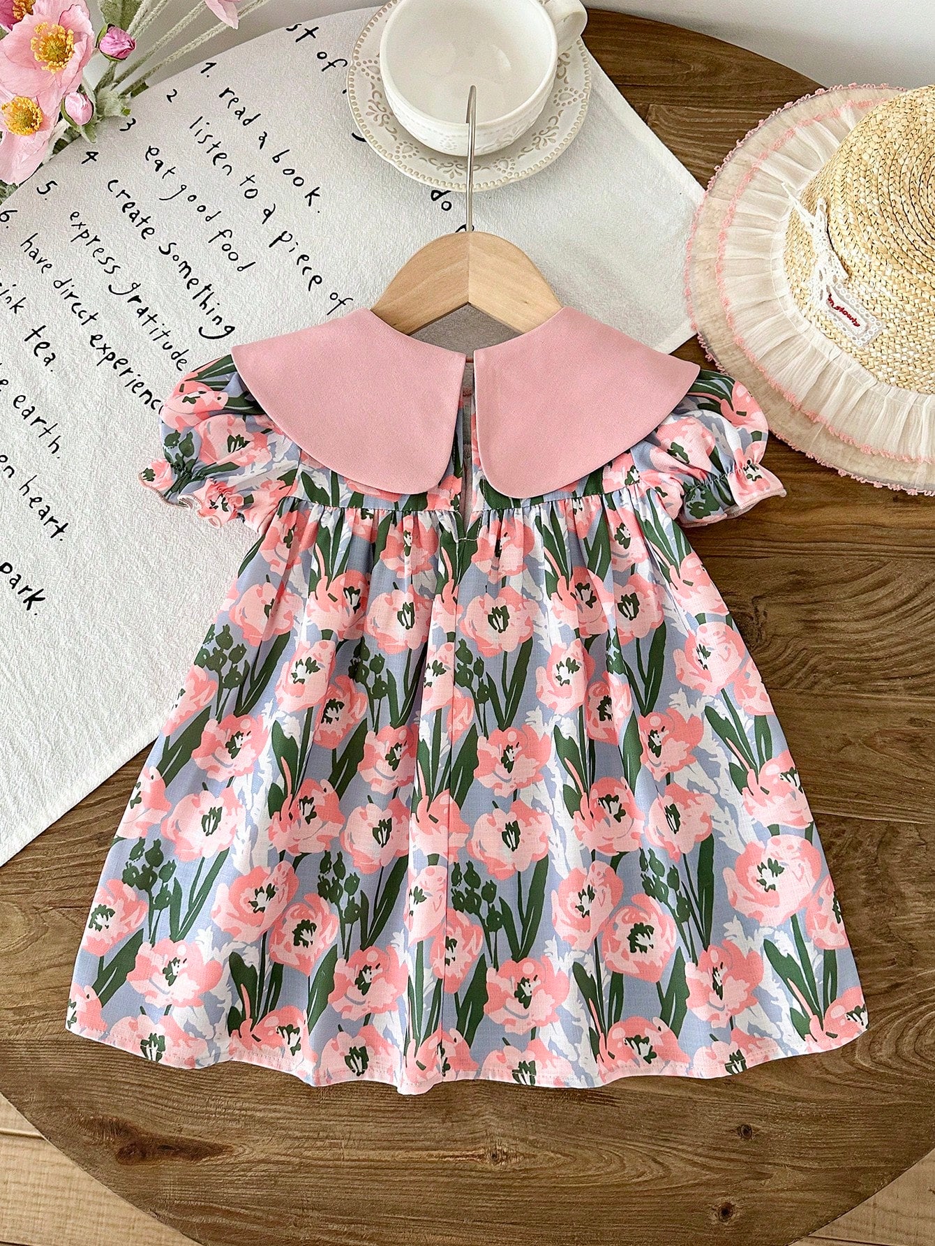 Cozy Pixies Baby Girls' Colorblock Ruffled Collar Plaid Puff Sleeve Casual Cute Dress
