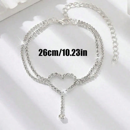 Creative Heart-Shaped Rhinestone Steering Wheel Decor Hanging Accessory, Double-Layer Crossed Chain Body With Dangling Rhinestone Decor, Fits Various Car Models