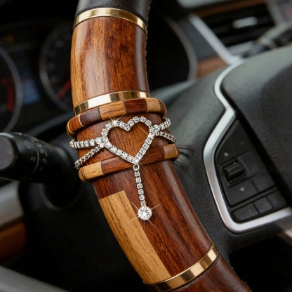 Creative Heart-Shaped Rhinestone Steering Wheel Decor Hanging Accessory, Double-Layer Crossed Chain Body With Dangling Rhinestone Decor, Fits Various Car Models