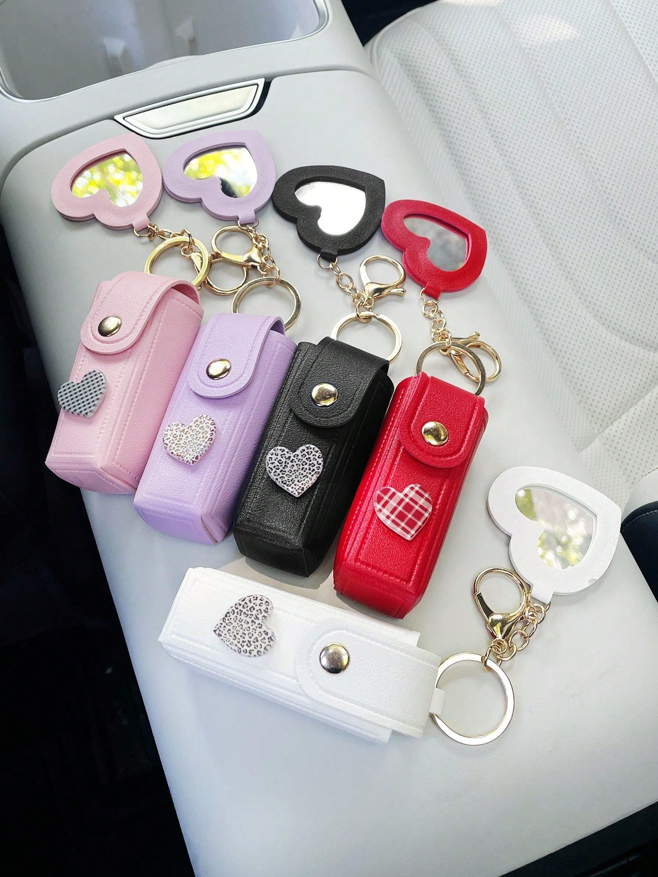 Creative Lipstick Storage Keychain, Minimalist Cute Portable Heart Mirror Bag Pendant Keychain, Fashionable Lipstick Bag, Car Keychain Pendant, Convenient Lipstick Carrying Small Bag Pendant