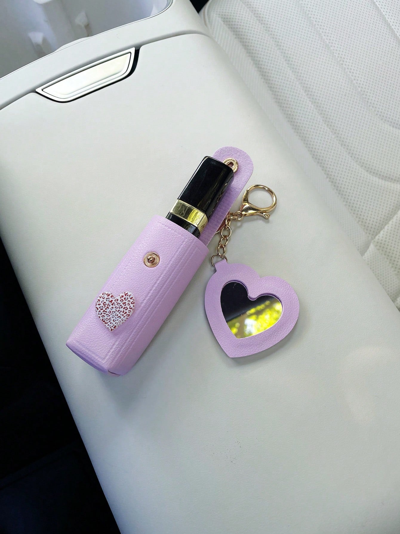 Creative Lipstick Storage Keychain, Minimalist Cute Portable Heart Mirror Bag Pendant Keychain, Fashionable Lipstick Bag, Car Keychain Pendant, Convenient Lipstick Carrying Small Bag Pendant