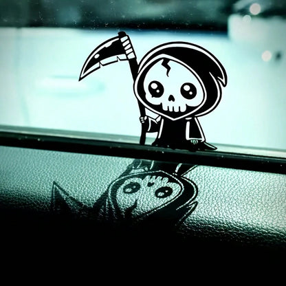 Creative Mini Grim Reaper Car Stickers- Cute Death Decals, Suitable For Rear Window Glass, Fuel Tank Cover, Side Windows And Scratch Cover, Waterproof, UV Resistant And Residue-Free