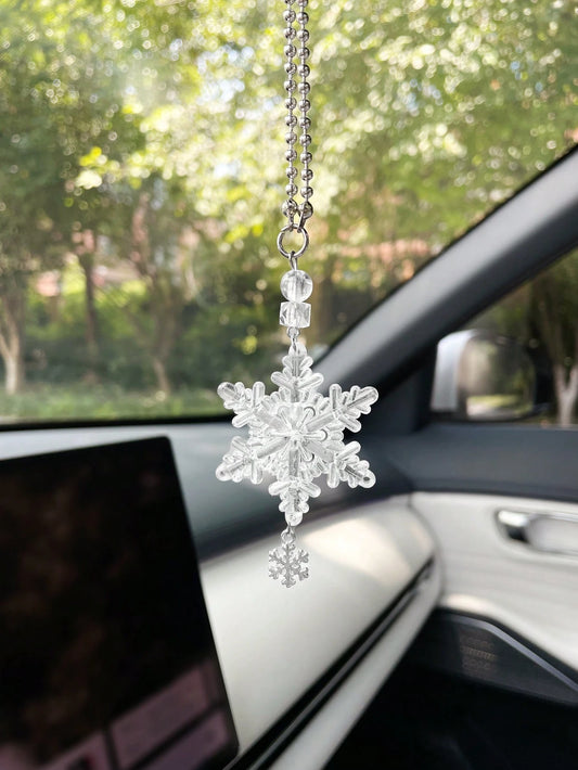 Creative Snowflake Car Hanging Ornament, Car Interior Hanging Decor, Car Decoration Pendant, Rearview Mirror Hanging Ornament