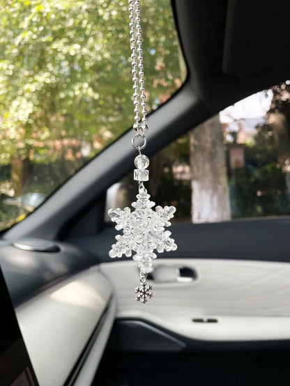 Creative Snowflake Car Hanging Ornament, Car Interior Hanging Decor, Car Decoration Pendant, Rearview Mirror Hanging Ornament