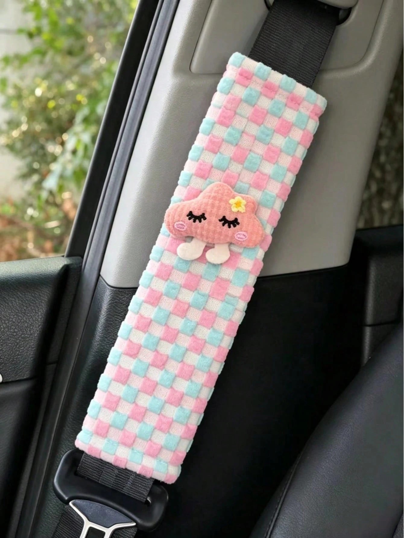 Cute Car Seat Belt Cover, Plaid Woven Seat Belt Shoulder Pad, Soft Protective Sleeve, Car Interior Decoration Accessory