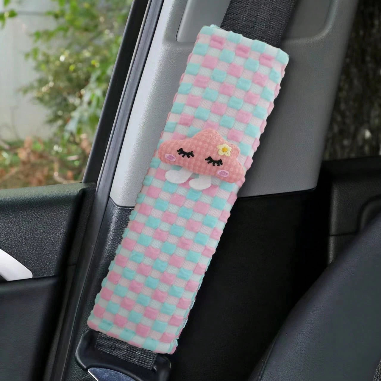 Cute Car Seat Belt Cover, Plaid Woven Seat Belt Shoulder Pad, Soft Protective Sleeve, Car Interior Decoration Accessory