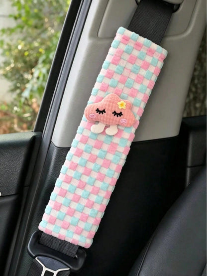 Cute Car Seat Belt Cover, Plaid Woven Seat Belt Shoulder Pad, Soft Protective Sleeve, Car Interior Decoration Accessory