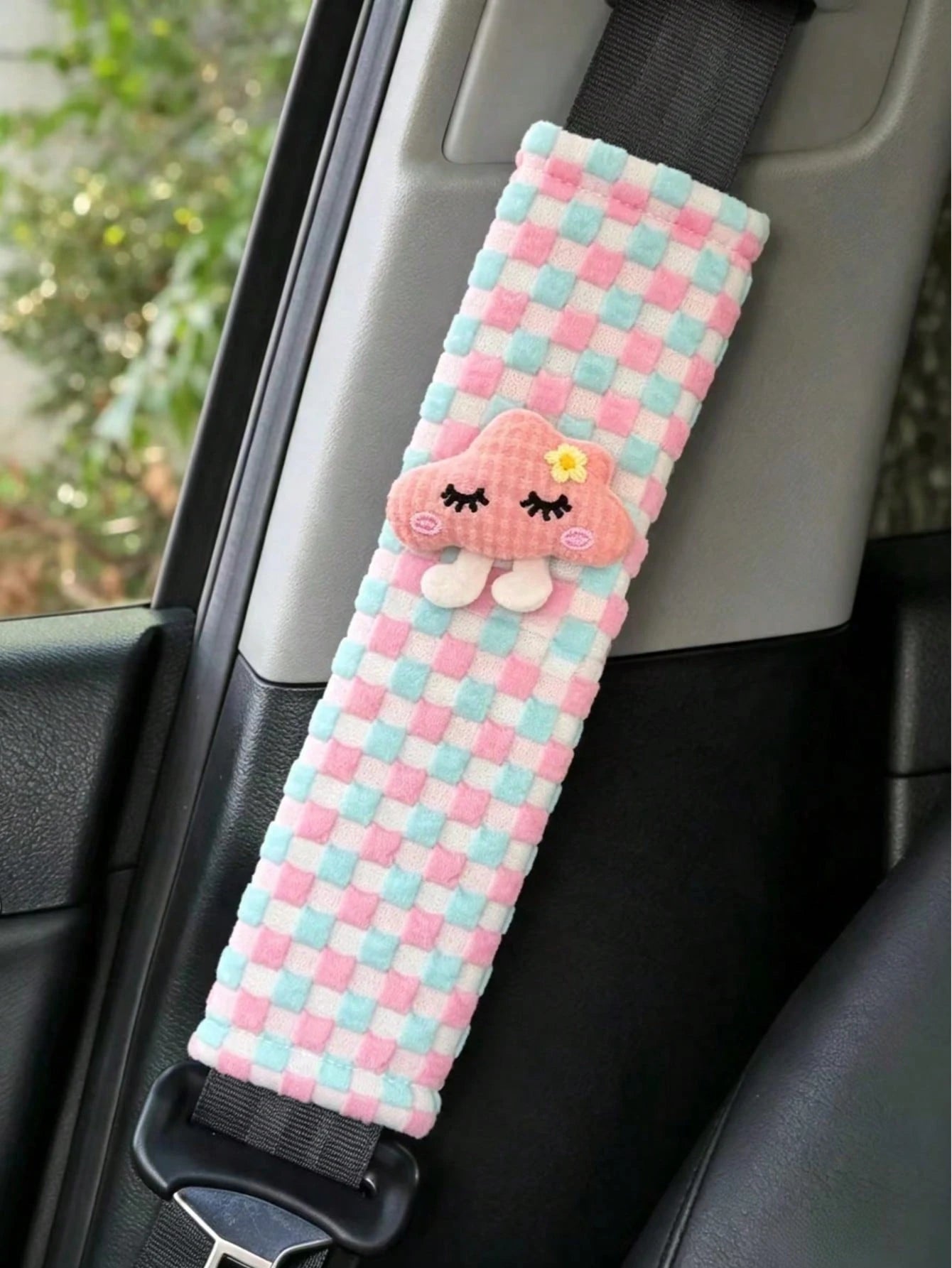 Cute Car Seat Belt Cover, Plaid Woven Seat Belt Shoulder Pad, Soft Protective Sleeve, Car Interior Decoration Accessory