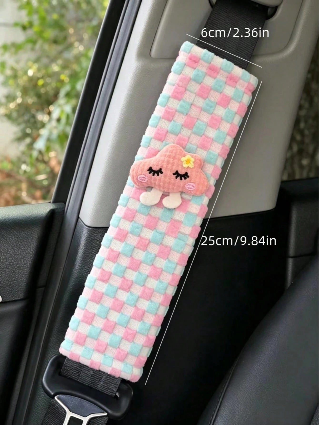 Cute Car Seat Belt Cover, Plaid Woven Seat Belt Shoulder Pad, Soft Protective Sleeve, Car Interior Decoration Accessory