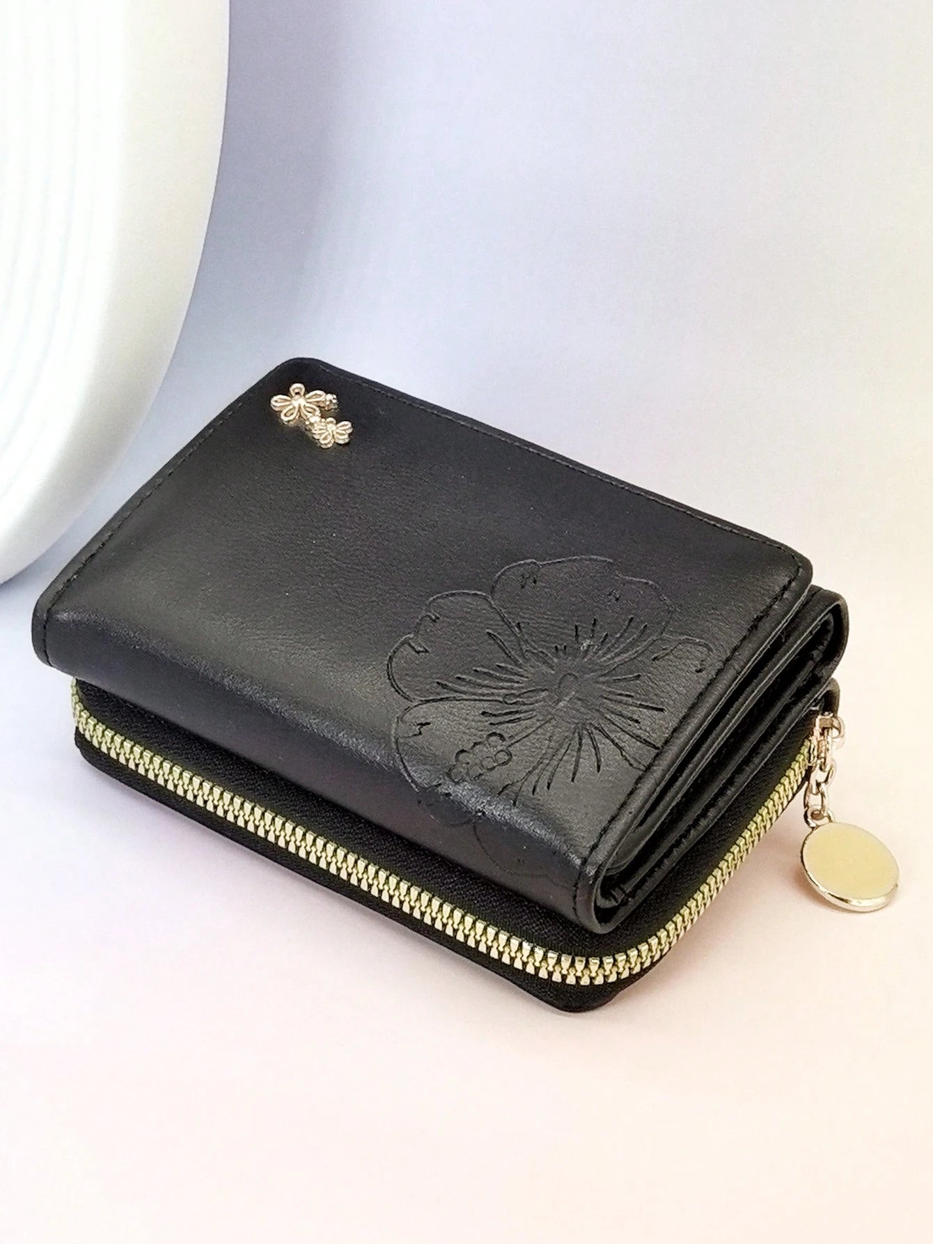 Cute Foldable Short PU Leather Wallet, Fashionable Young Women's Zipper Large Capacity Card Holder Coin Purse